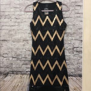 Black and gold chevron sequin fringe dress new